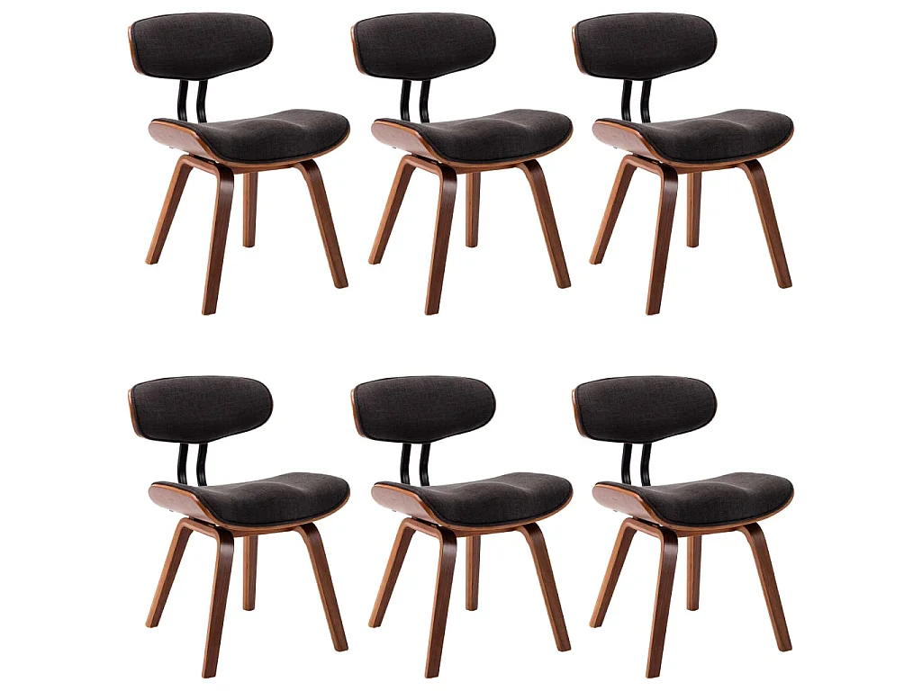 Chaises à manger lot de 6 gris bois courbé et tissu