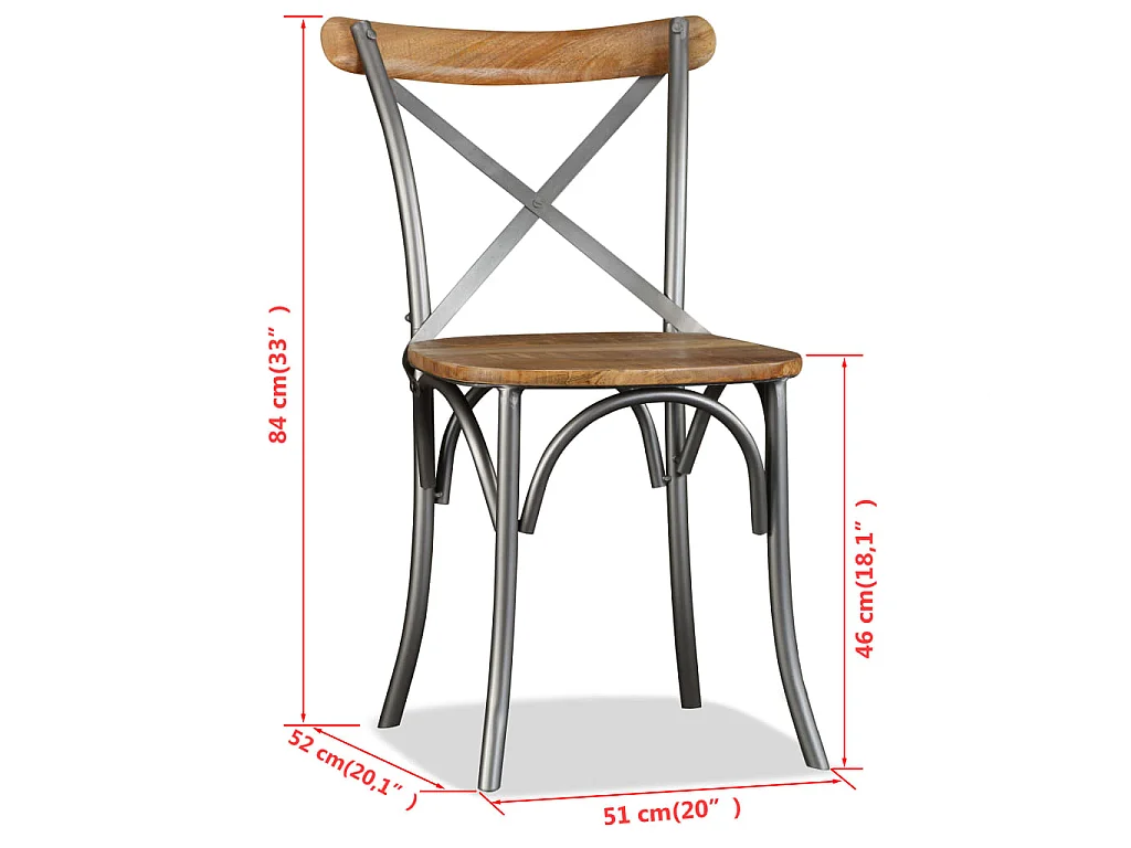 Eetkamerstoelen massief mangohout en stalen rugleuning 4 st