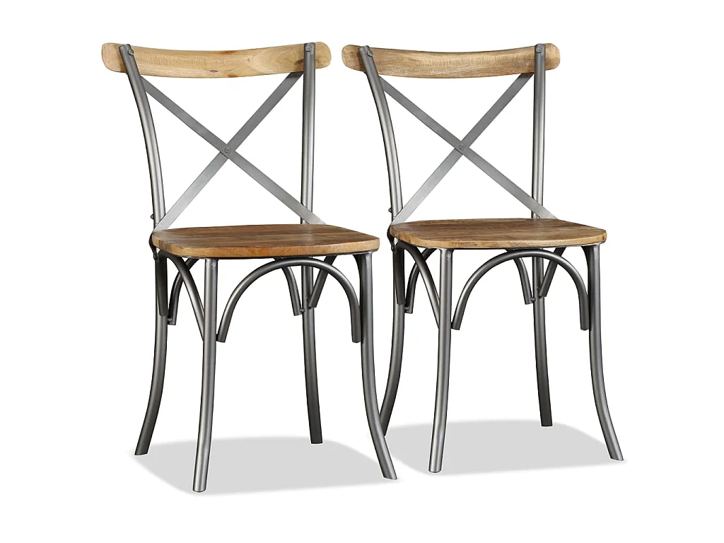 Eetkamerstoelen massief mangohout en stalen rugleuning 4 st