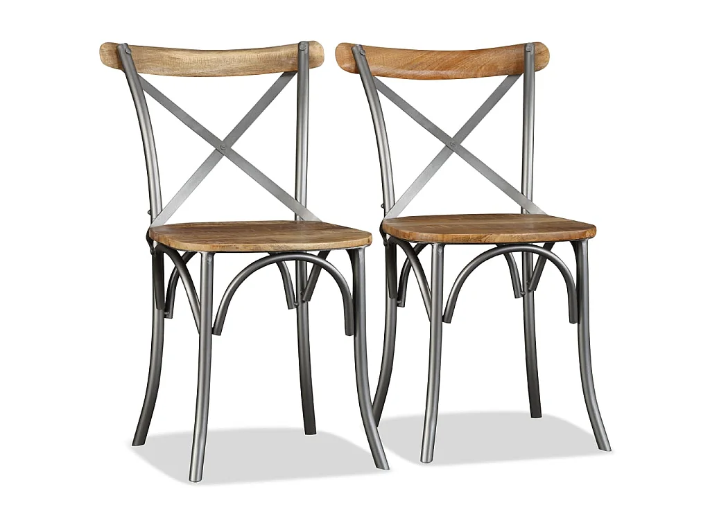 Eetkamerstoelen massief mangohout en stalen rugleuning 4 st