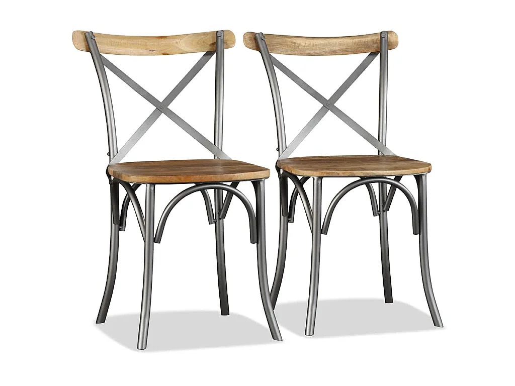 Eetkamerstoelen massief mangohout en stalen rugleuning 4 st