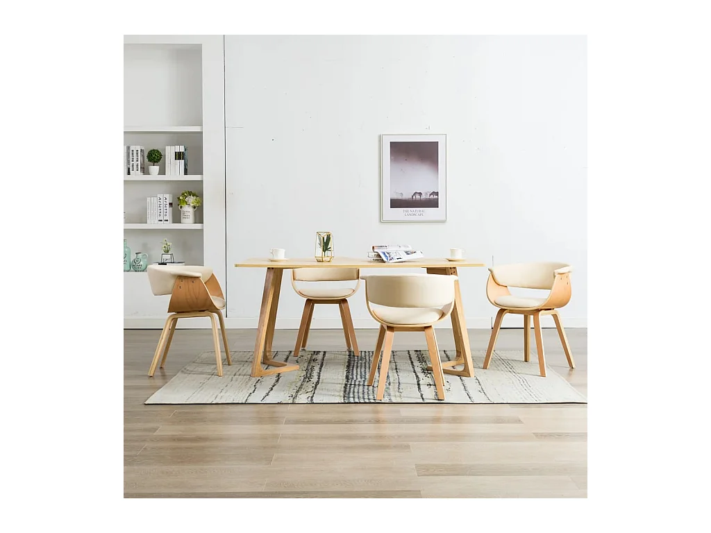 Chaises à manger lot de 4 crème bois courbé et similicuir