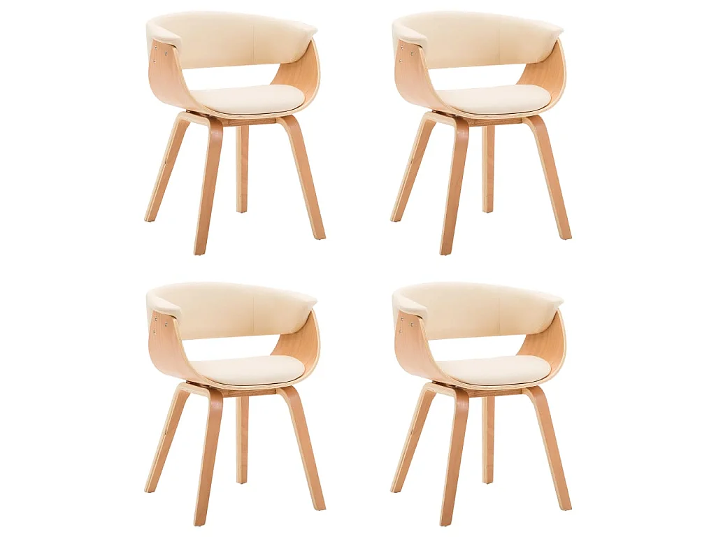 Eetkamerstoelen 4 st gebogen hout en kunstleer crèmekleurig