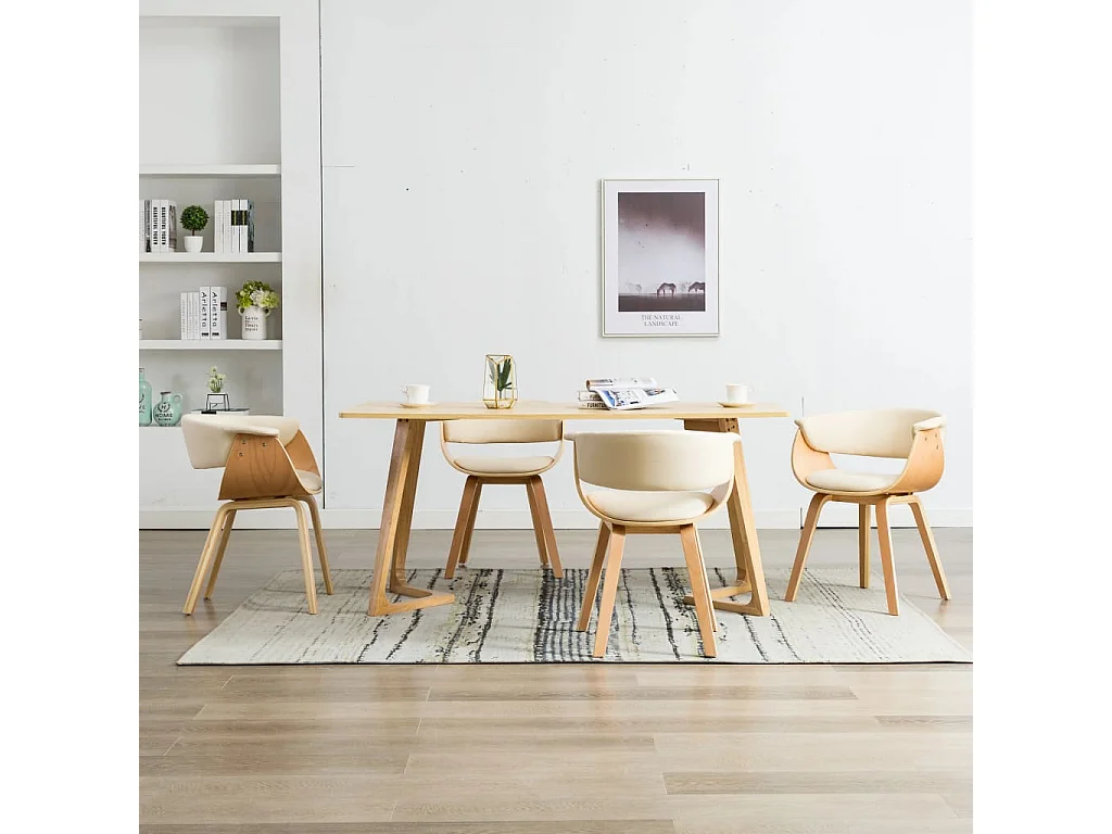 Eetkamerstoelen 4 st gebogen hout en kunstleer crèmekleurig