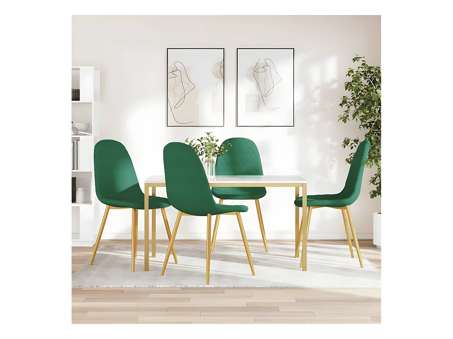 Chaises à manger lot de 4 Vert foncé Velours