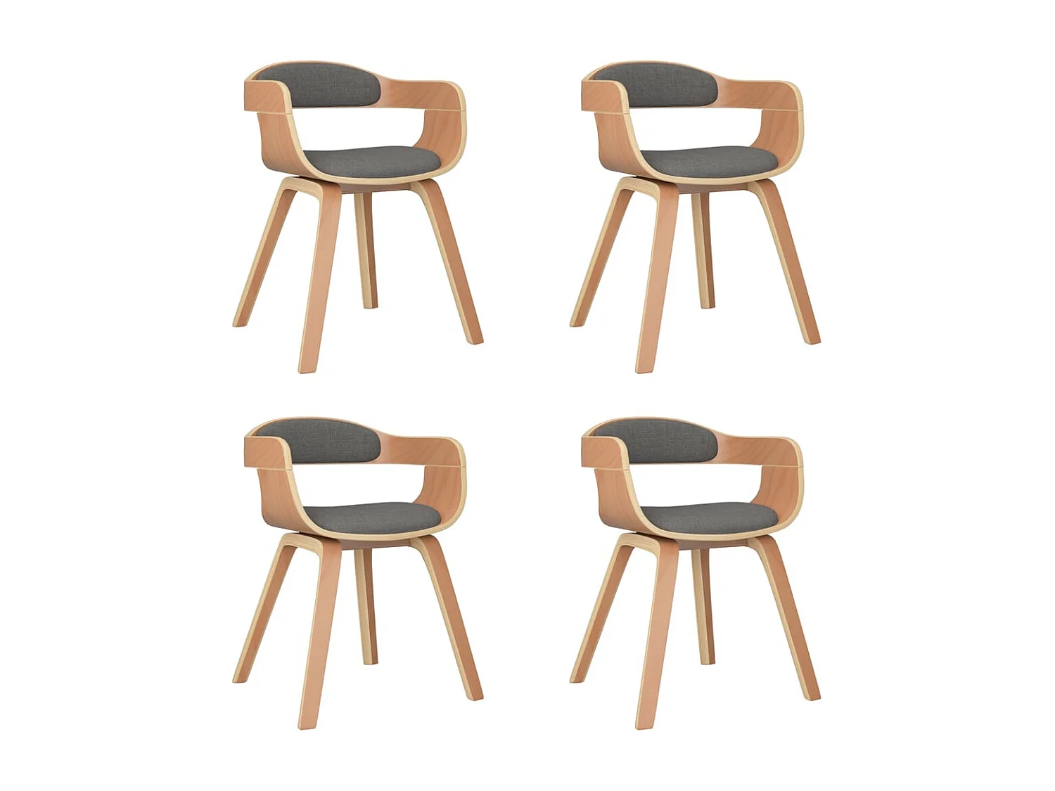 Chaises à manger lot de 4 gris clair bois courbé et tissu