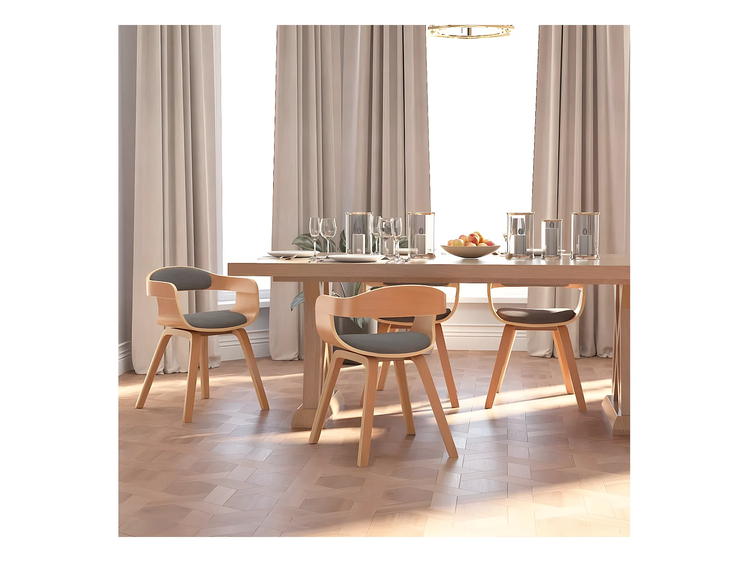 Chaises à manger lot de 4 gris clair bois courbé et tissu