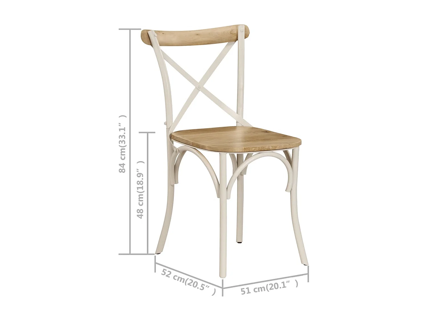 Chaises à dossier croisé lot de 4 blanc bois de manguier massif