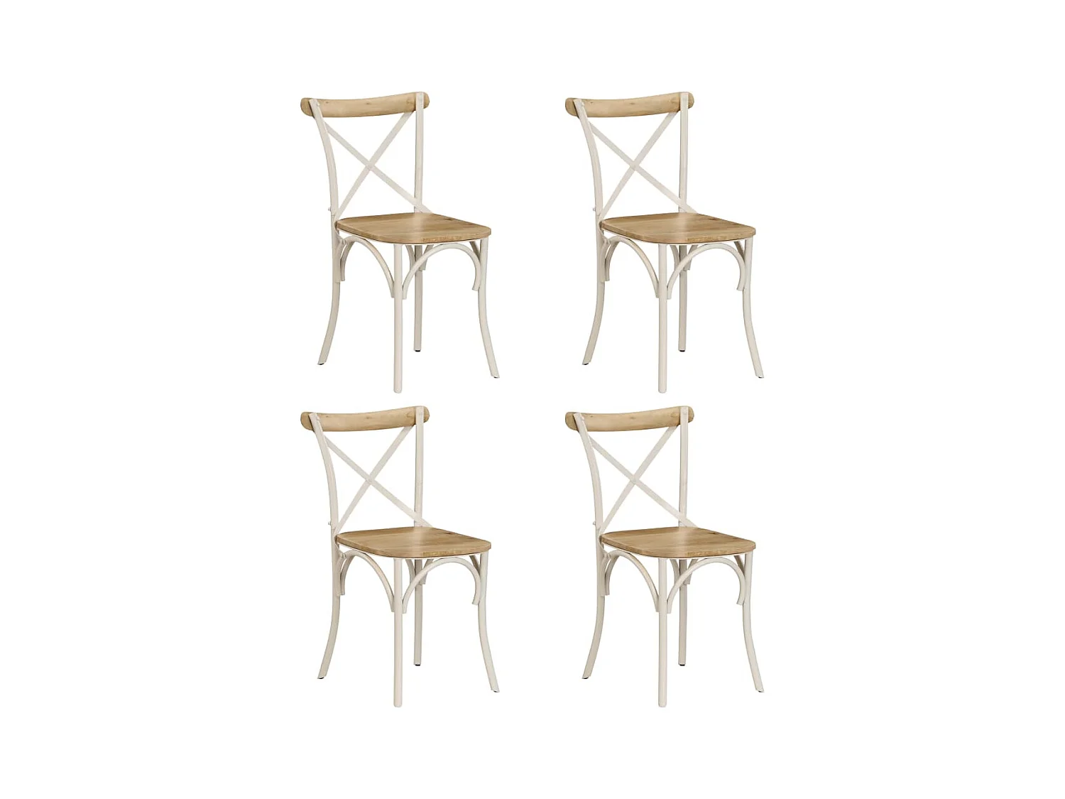 Chaises à dossier croisé lot de 4 blanc bois de manguier massif