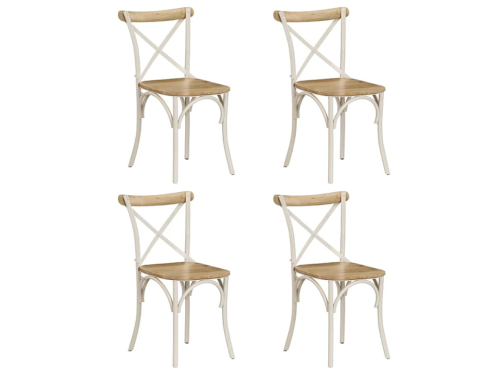 Chaises à dossier croisé lot de 4 blanc bois de manguier massif