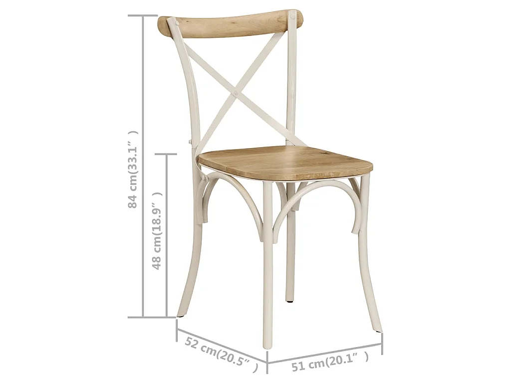 Chaises à dossier croisé lot de 4 blanc bois de manguier massif
