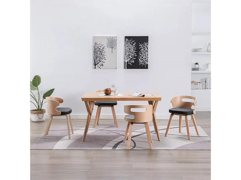 Sedie da Pranzo 4 pz Nere in Legno Piegato e Similpelle