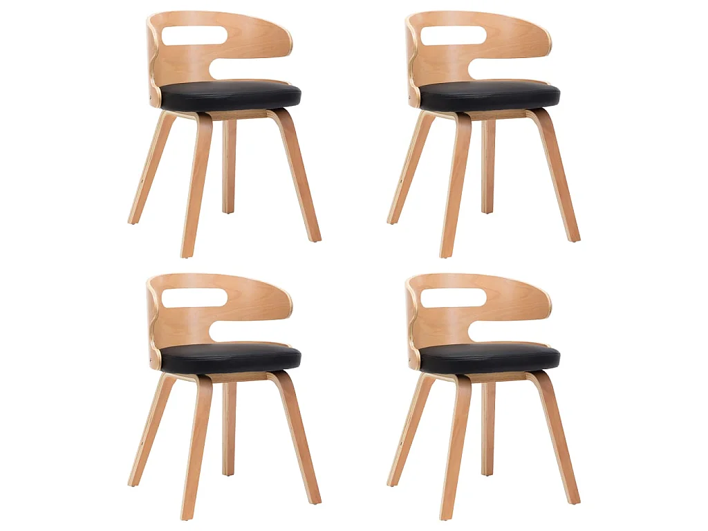 Chaises à manger lot de 4 noir bois courbé et similicuir