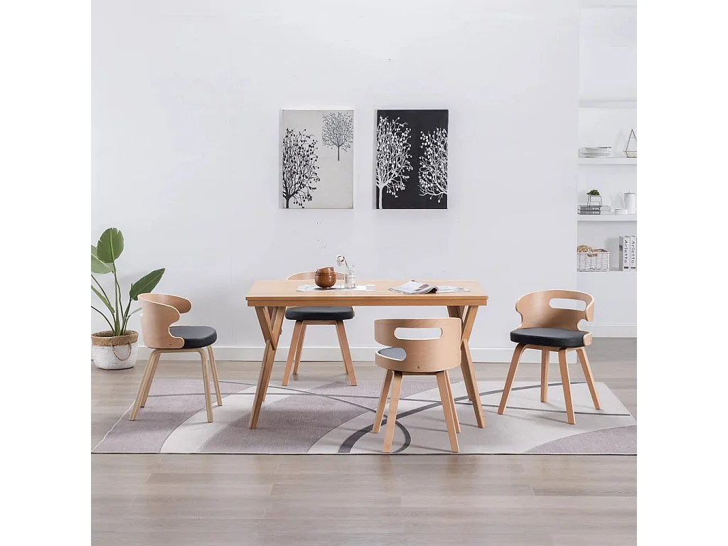 Chaises à manger lot de 4 noir bois courbé et similicuir