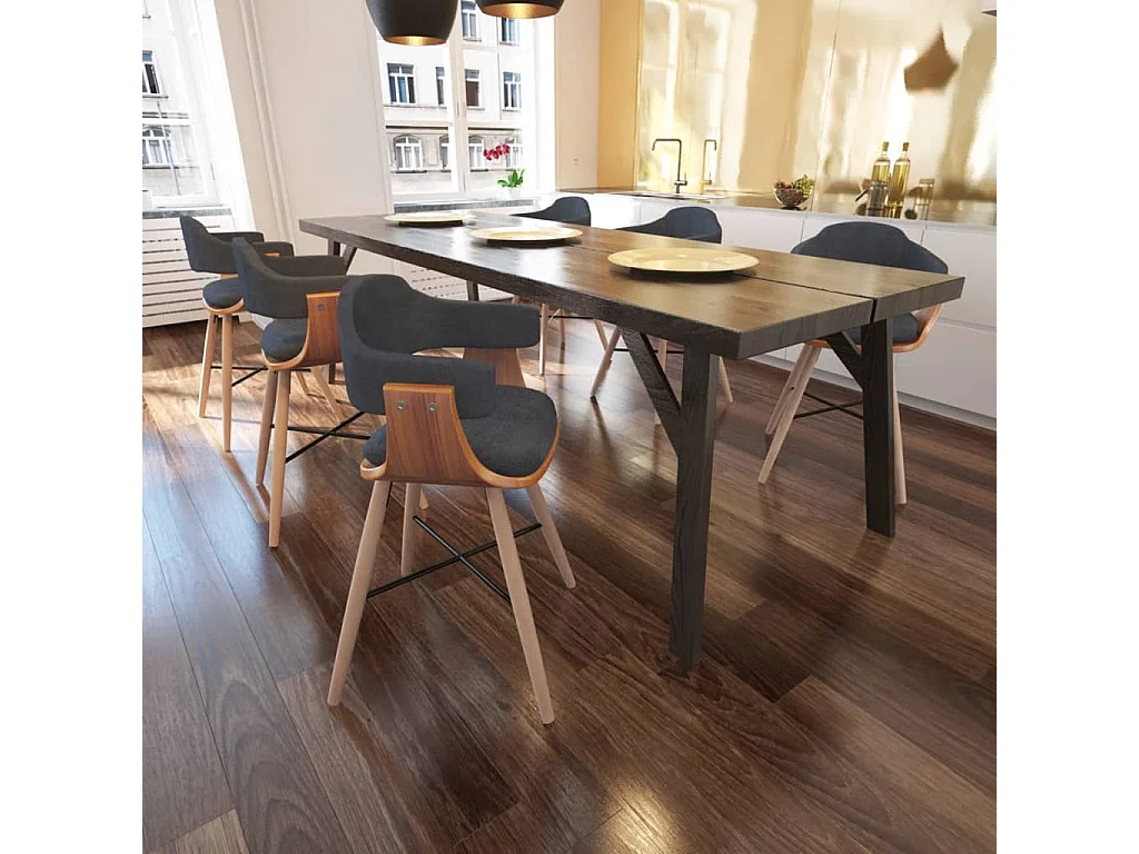 Chaises à manger lot de 6 gris foncé bois courbé et tissu