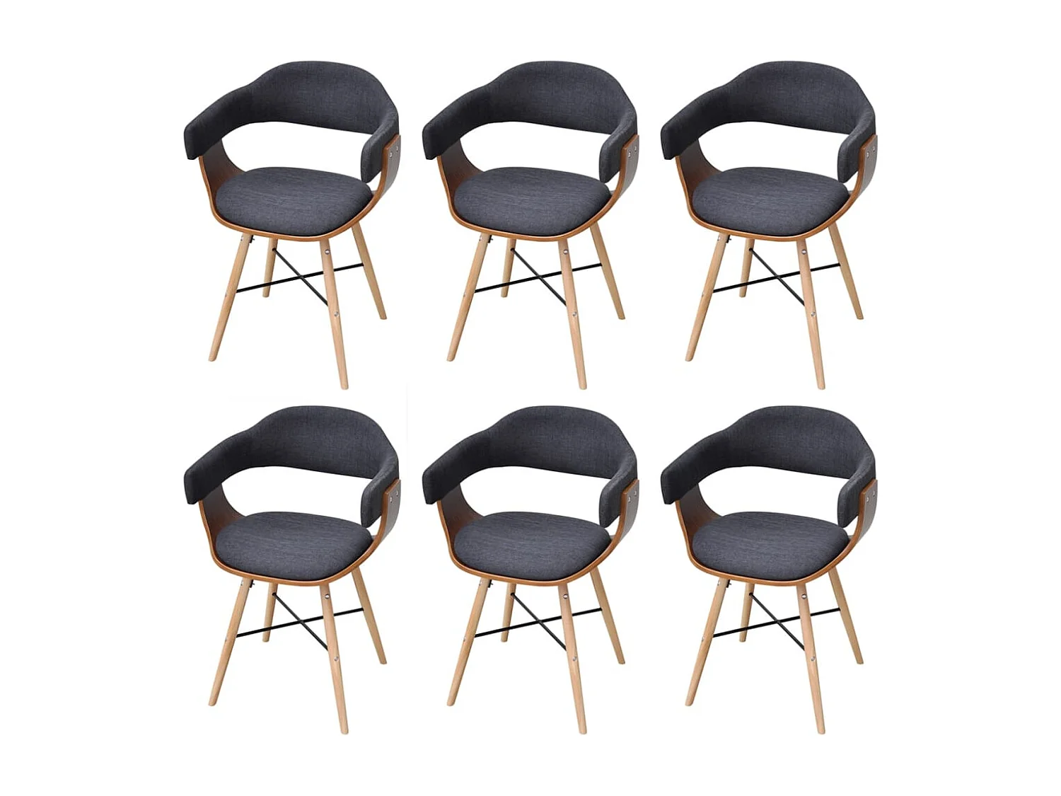 Chaises à manger lot de 6 gris foncé bois courbé et tissu