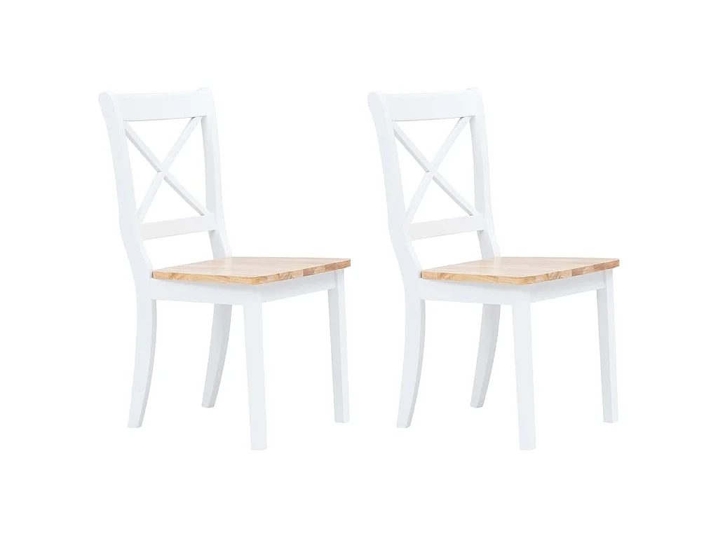 Sedie da Pranzo 2 pz Bianco e Naturale in Massello di Hevea