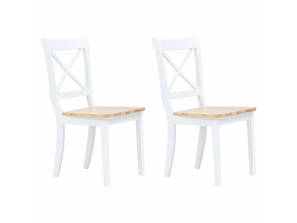 Chaises à manger lot de 2 blanc et bois clair bois hévéa massif
