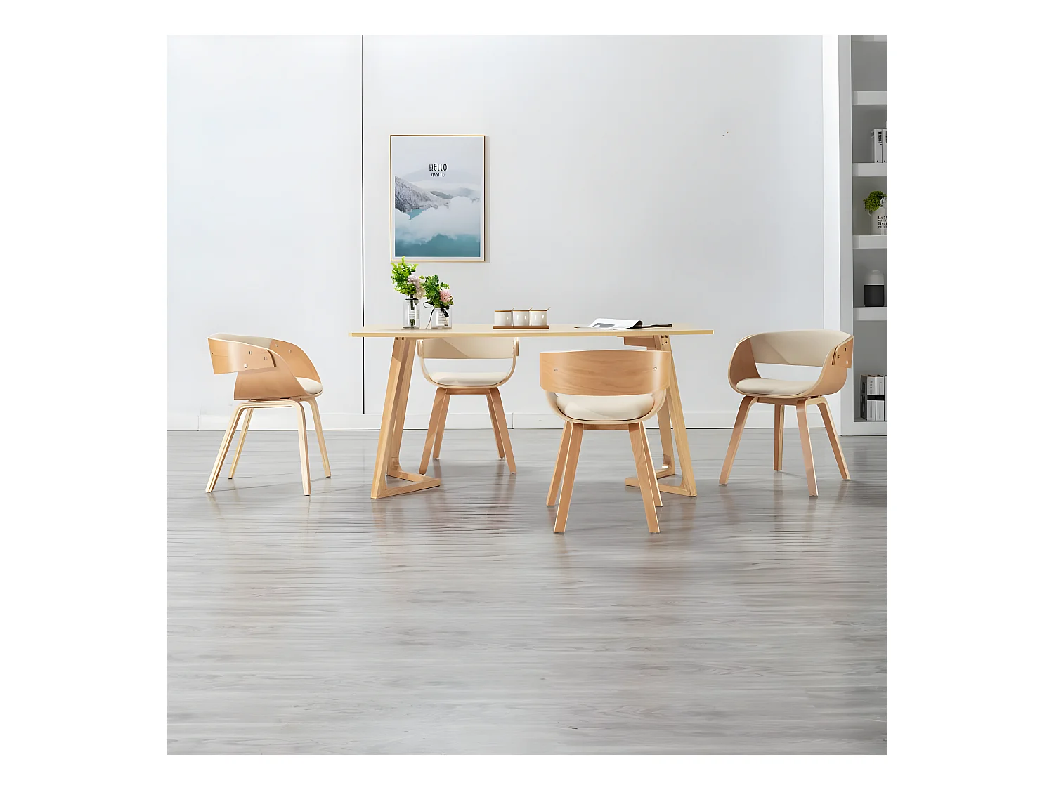 Chaises à manger lot de 4 crème bois courbé et similicuir