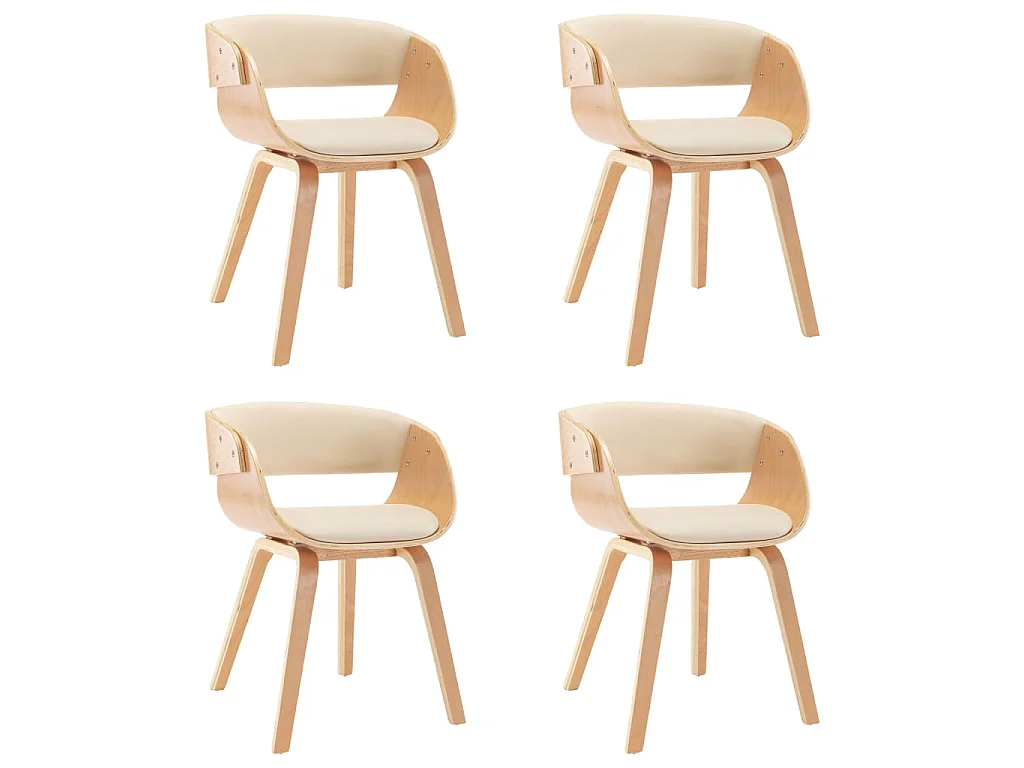 Sedie da Pranzo 4 pz in Legno Curvato e Similpelle Crema