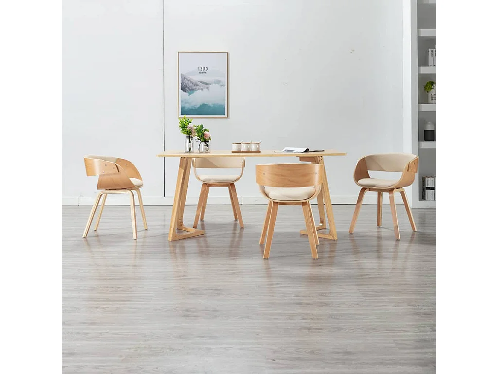 Sedie da Pranzo 4 pz in Legno Curvato e Similpelle Crema