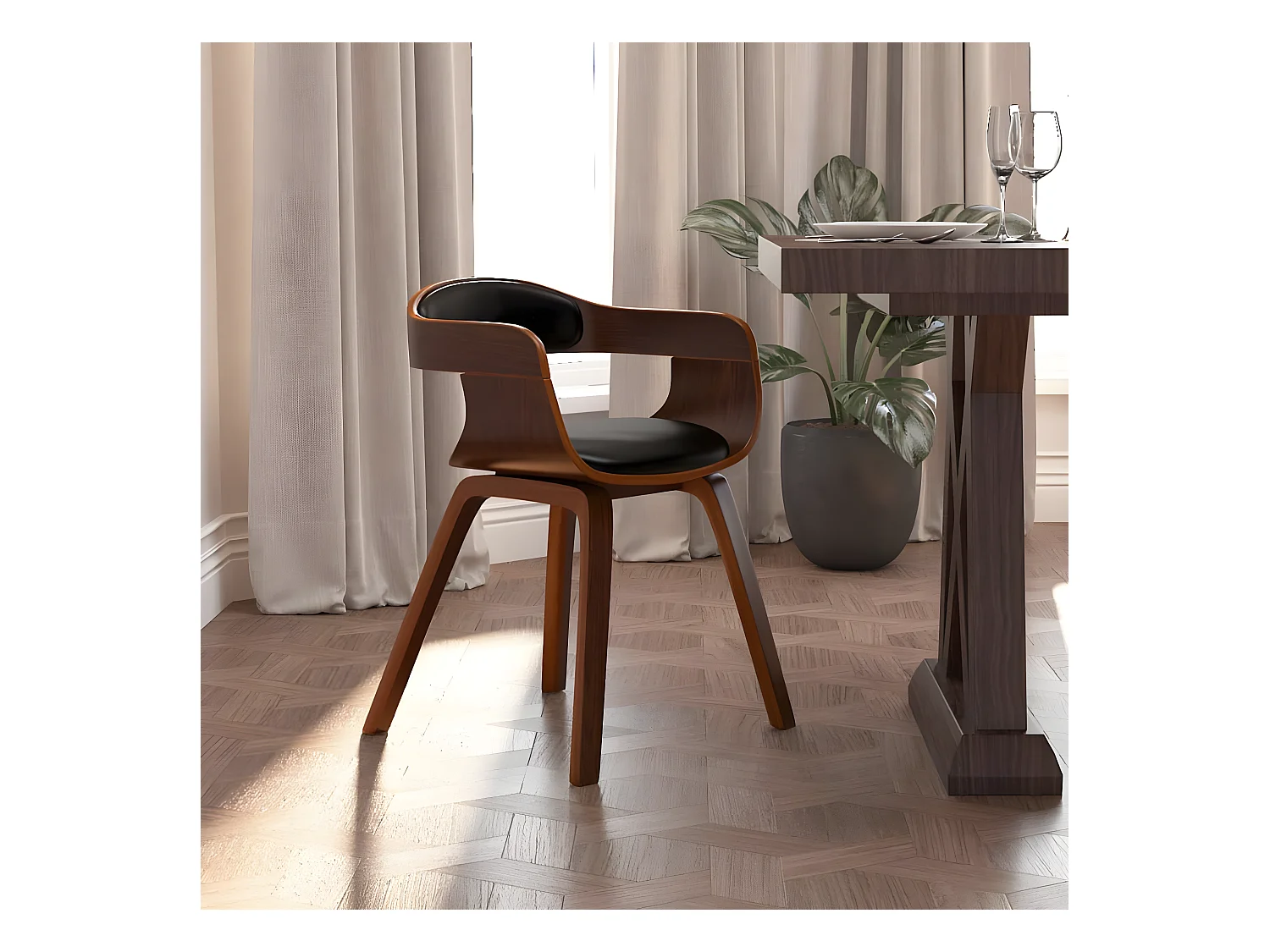 Chaise à manger Noir Bois courbé et similicuir
