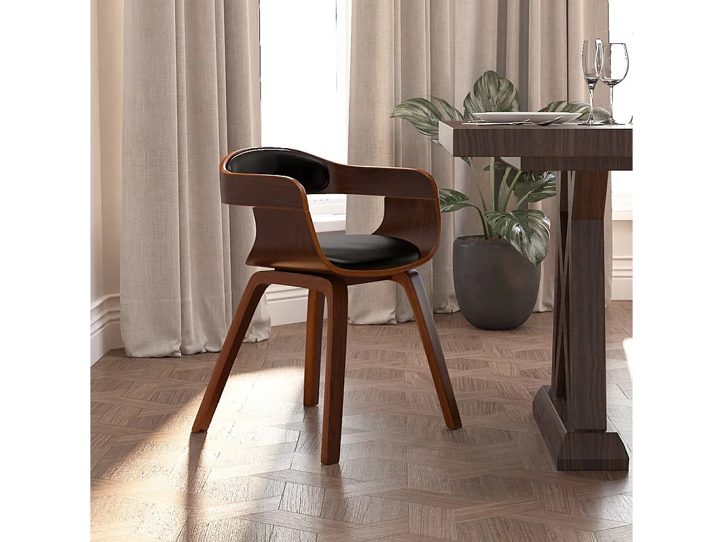 Silla de comedor de cuero sintético y madera curvada negro