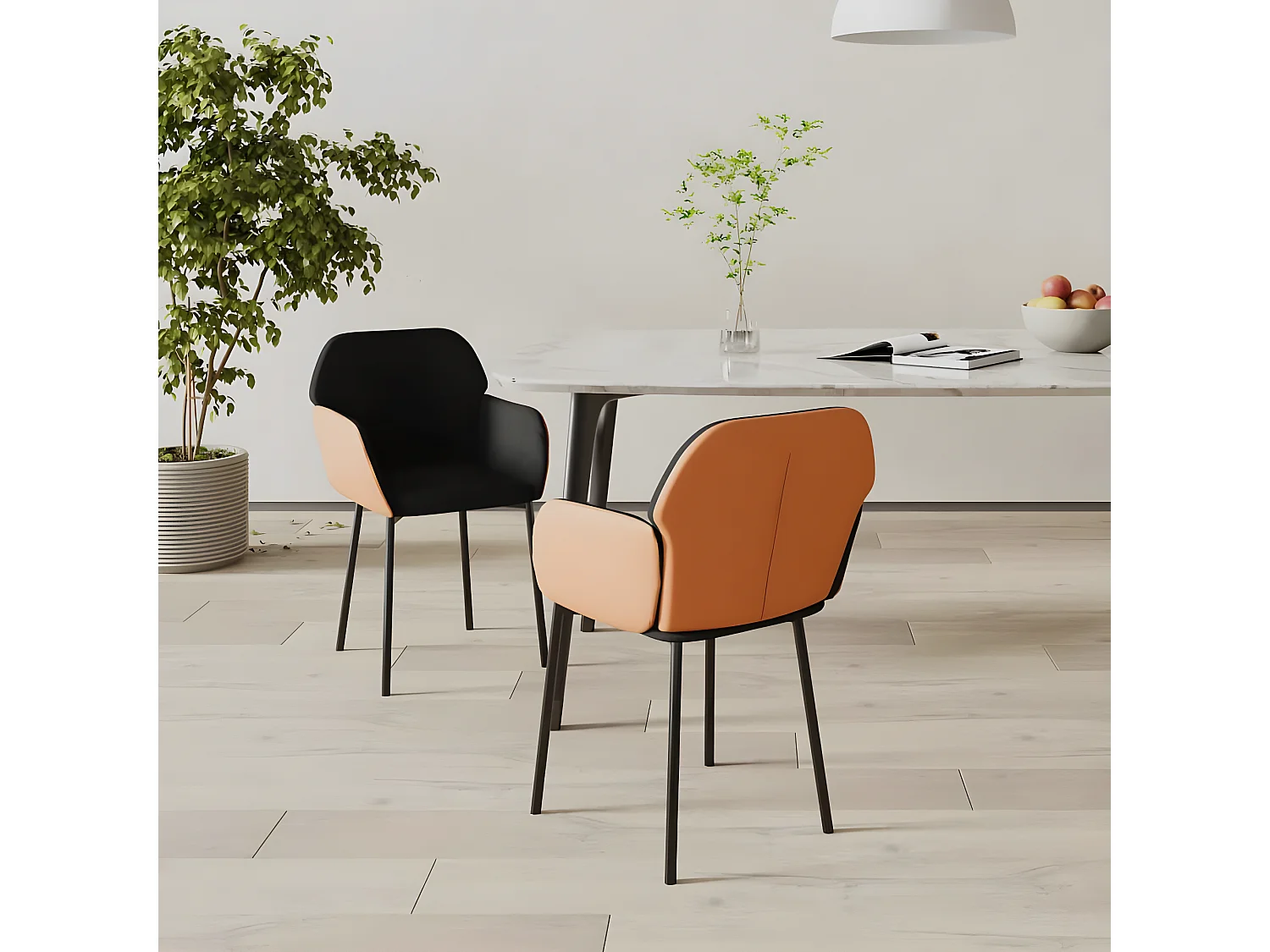 Sedie da Pranzo 2 pz Nere in Tessuto e Similpelle