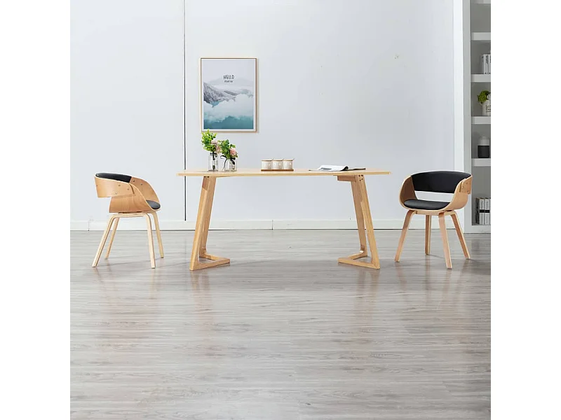 Eetkamerstoel gebogen hout en kunstleer zwart