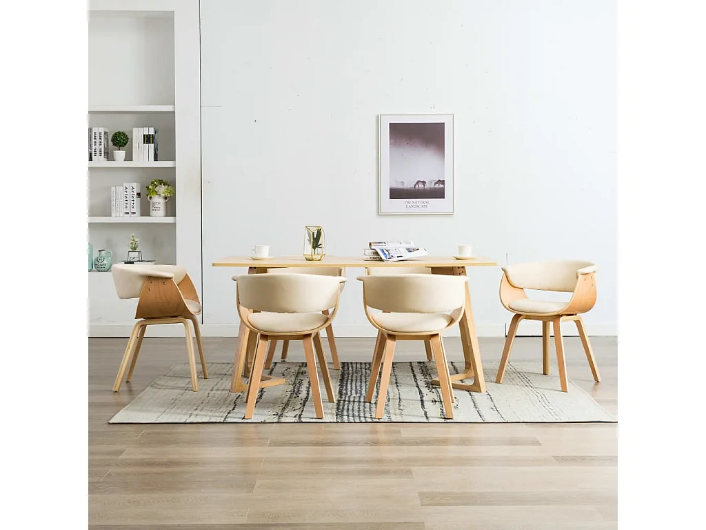Sedie da Pranzo 6 pz Crema in Legno Piegato e Similpelle