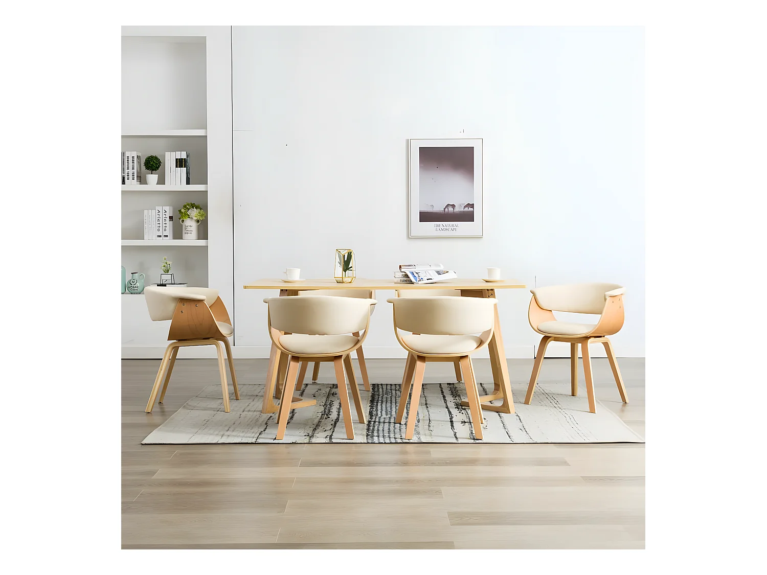 Chaises à manger lot de 6 crème bois courbé et similicuir