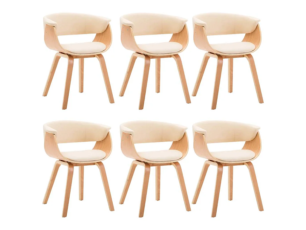 Sillas de comedor 6 uds madera curvada y cuero sintético crema