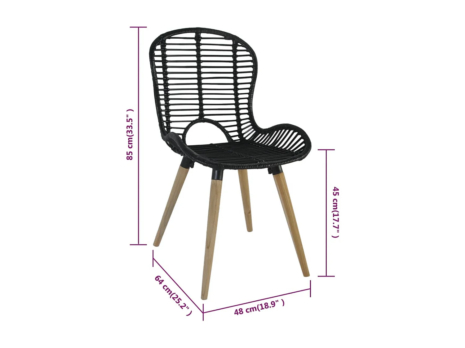 Eetkamerstoelen 2 st natuurlijk rattan zwart