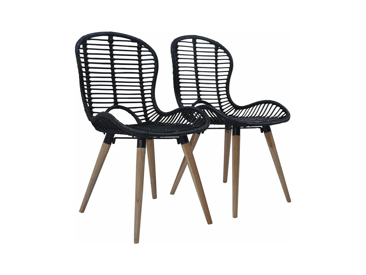 Chaises à manger lot de 2 noir rotin naturel