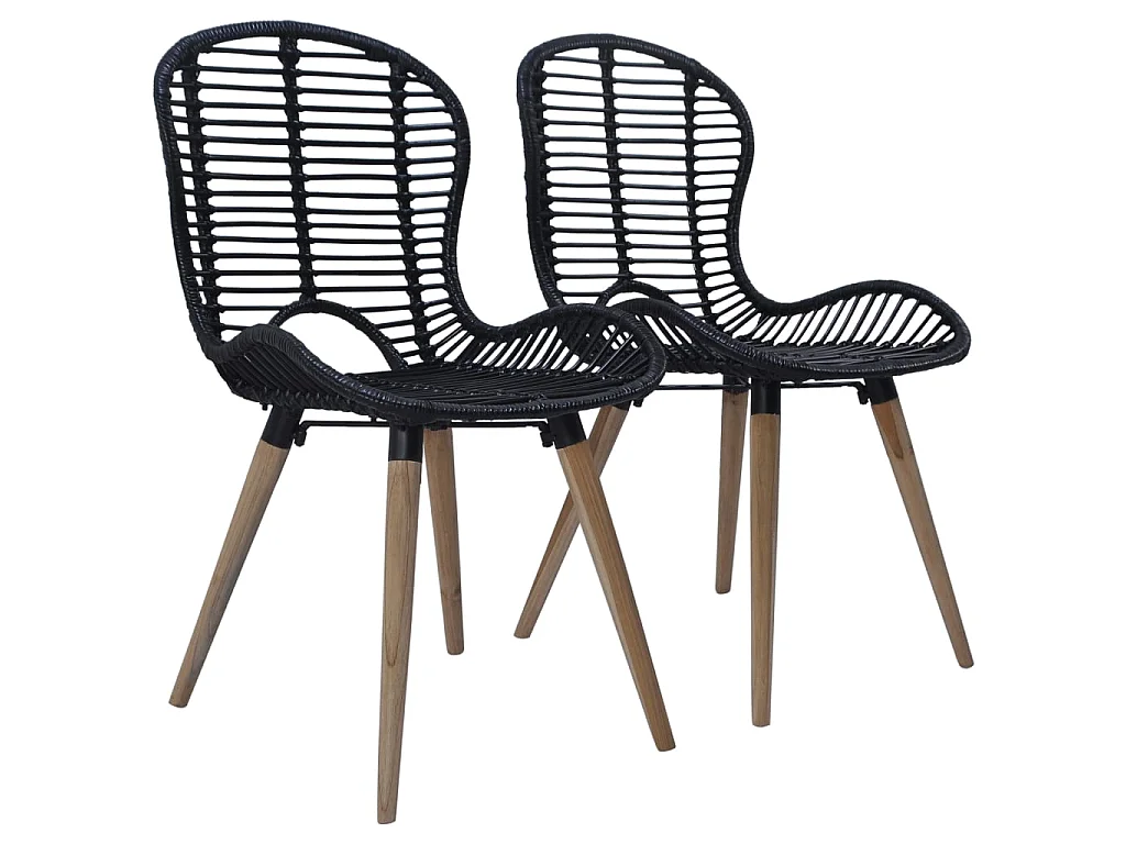 Chaises à manger lot de 2 noir rotin naturel