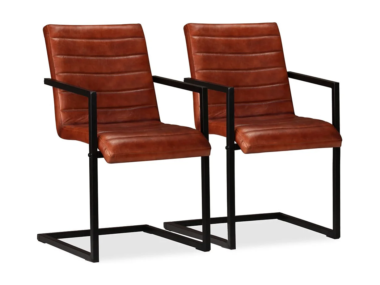 Eetkamerstoelen 2 st echt leer bruin