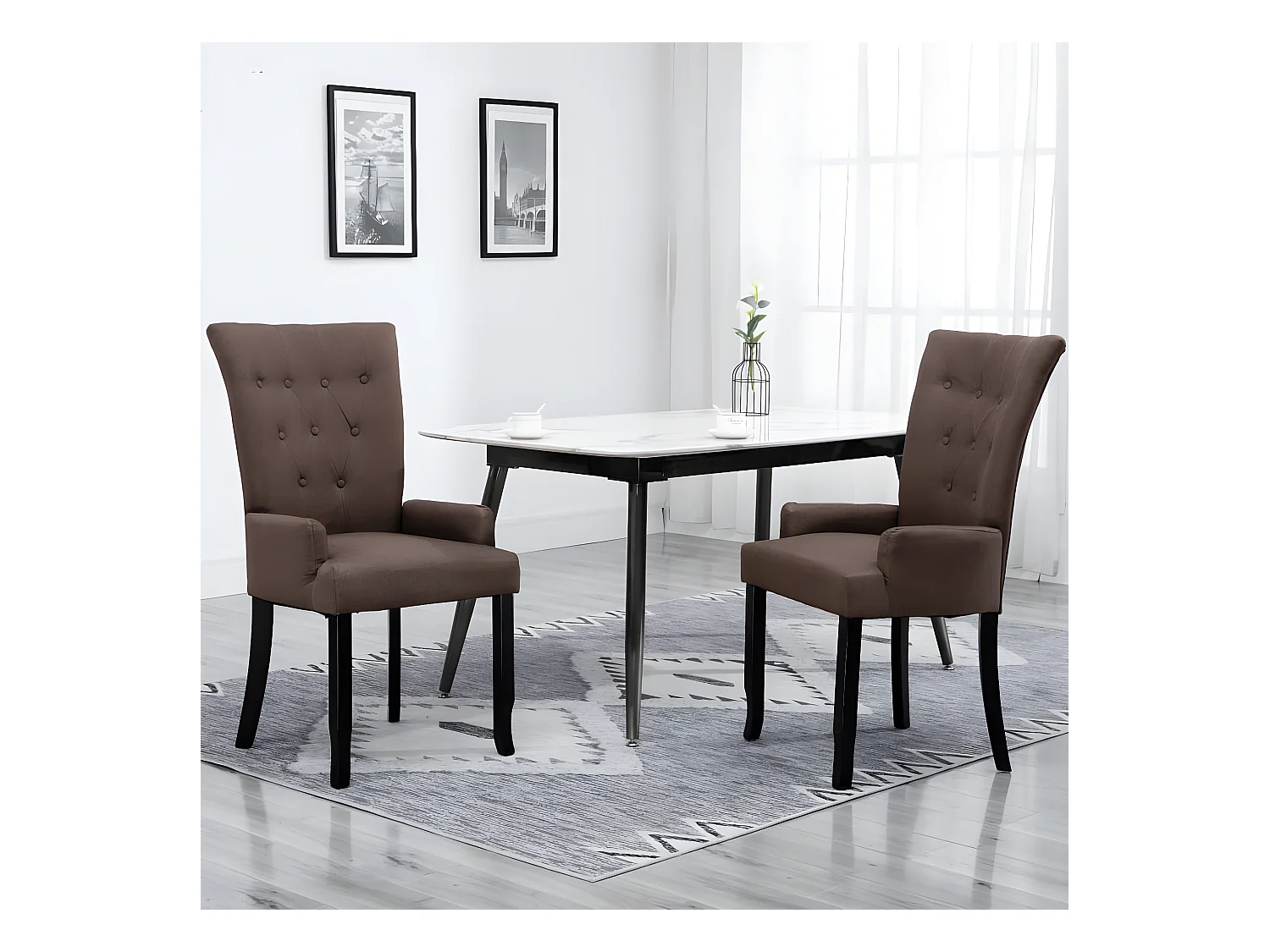 Chaise de salle à manger avec accoudoirs Marron Tissu