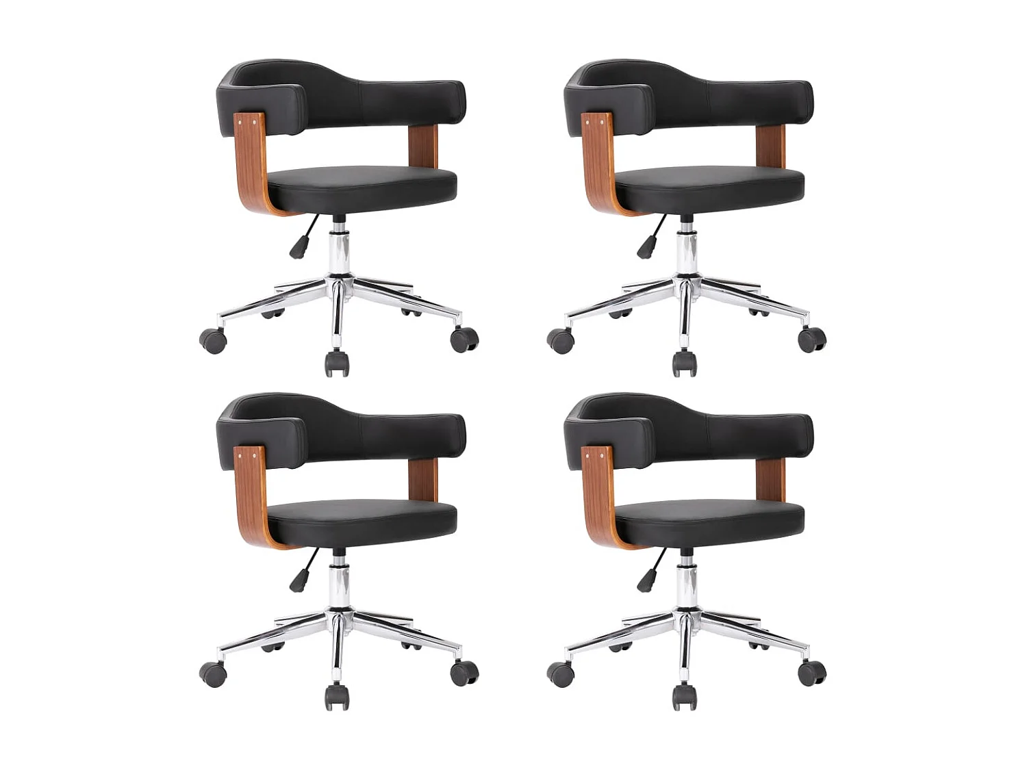 Eetkamerstoelen 4 st draaibaar gebogen hout en kunstleer zwart