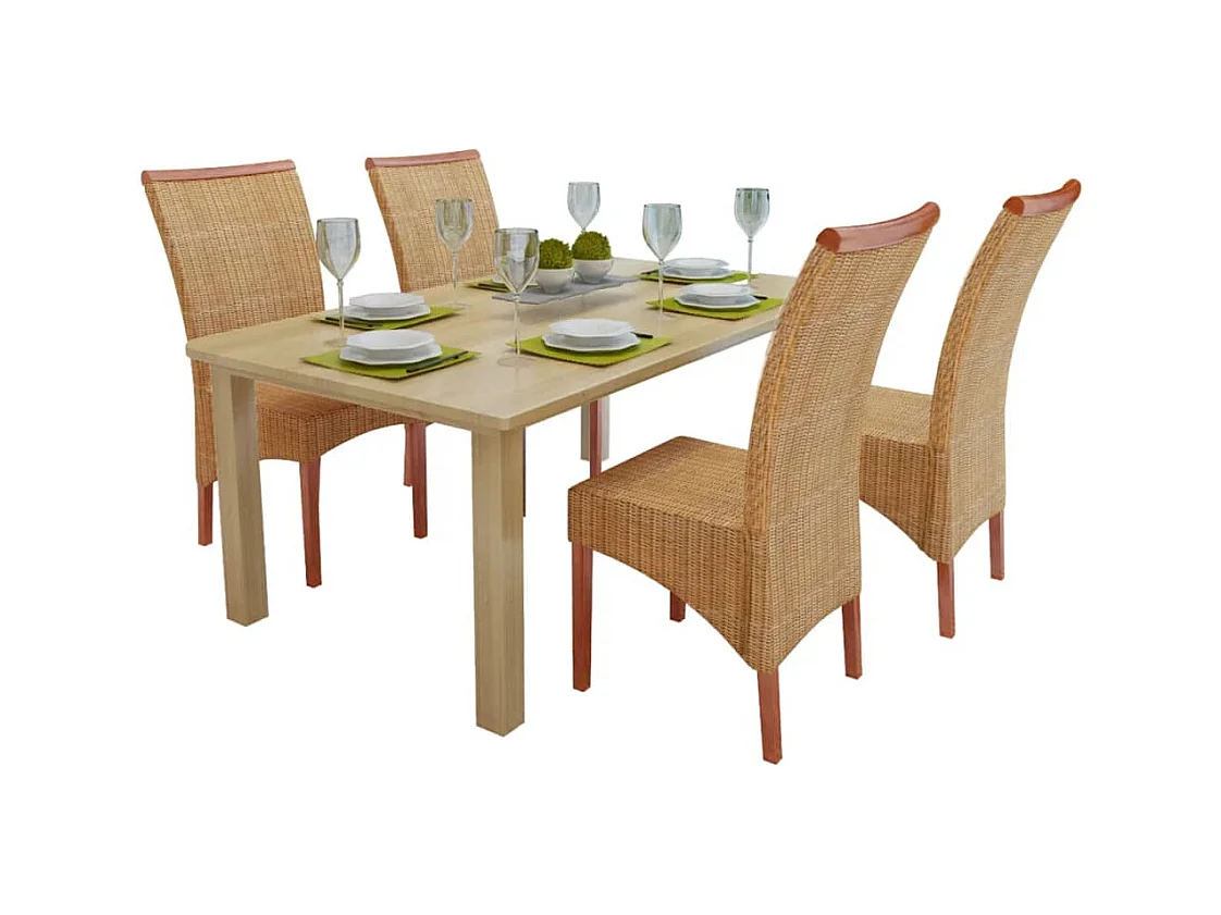 Chaises à manger lot de 4 marron rotin naturel