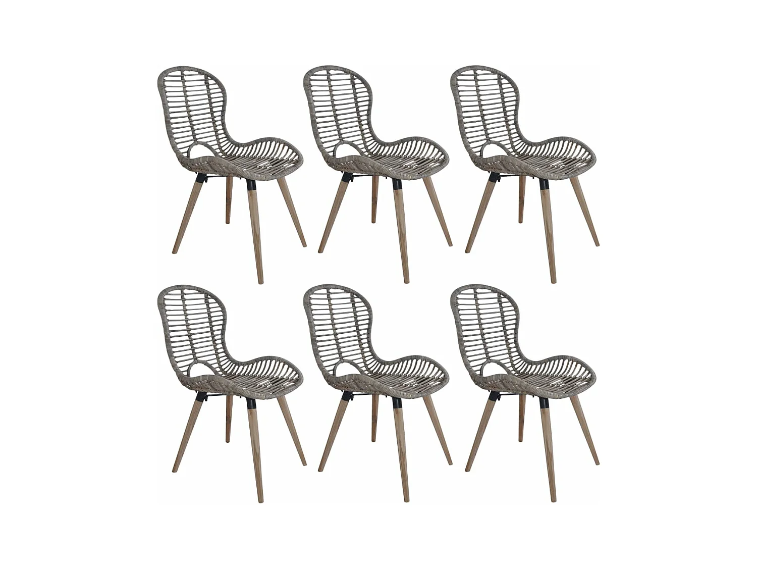 Chaises à manger lot de 6 marron rotin naturel