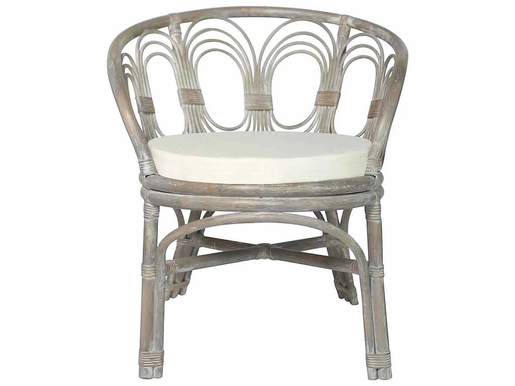 Chaise de salle à manger avec coussin gris Rotin naturel et lin