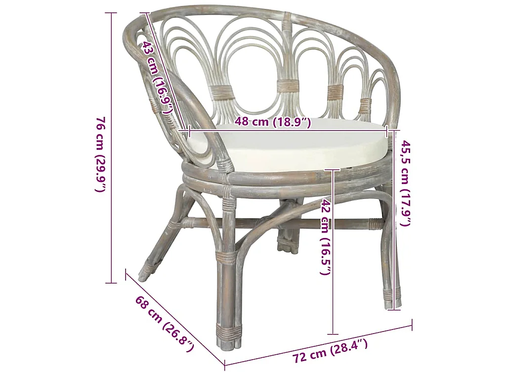 Chaise de salle à manger avec coussin gris Rotin naturel et lin