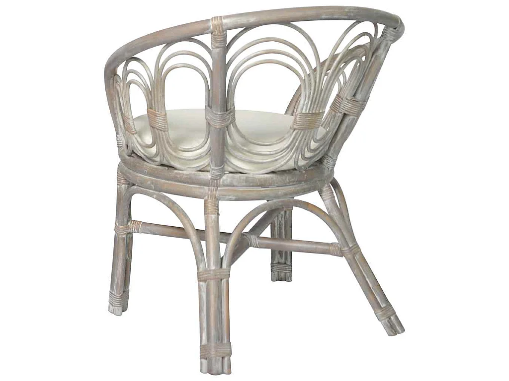 Chaise de salle à manger avec coussin gris Rotin naturel et lin