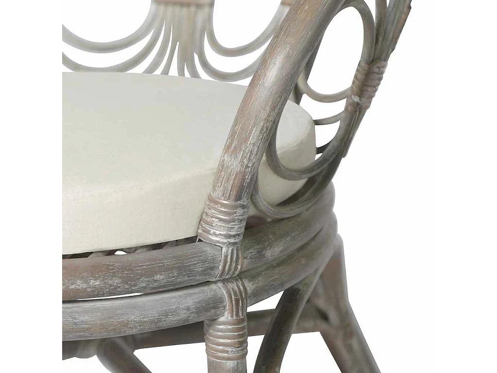 Chaise de salle à manger avec coussin gris Rotin naturel et lin