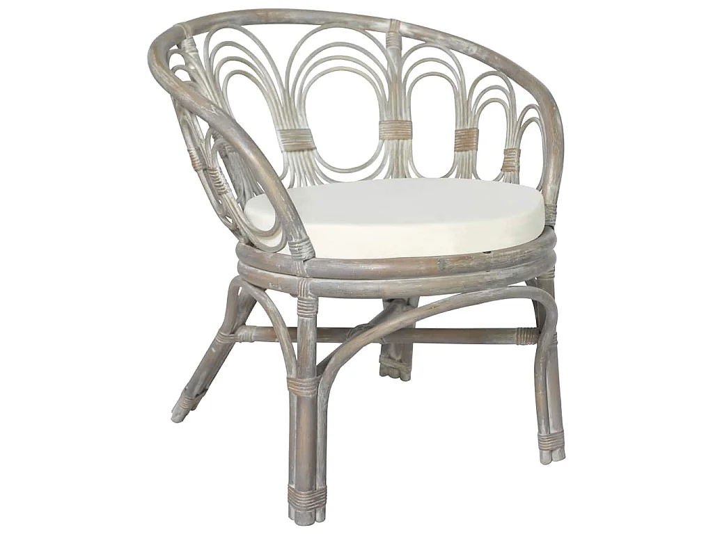 Chaise de salle à manger avec coussin gris Rotin naturel et lin