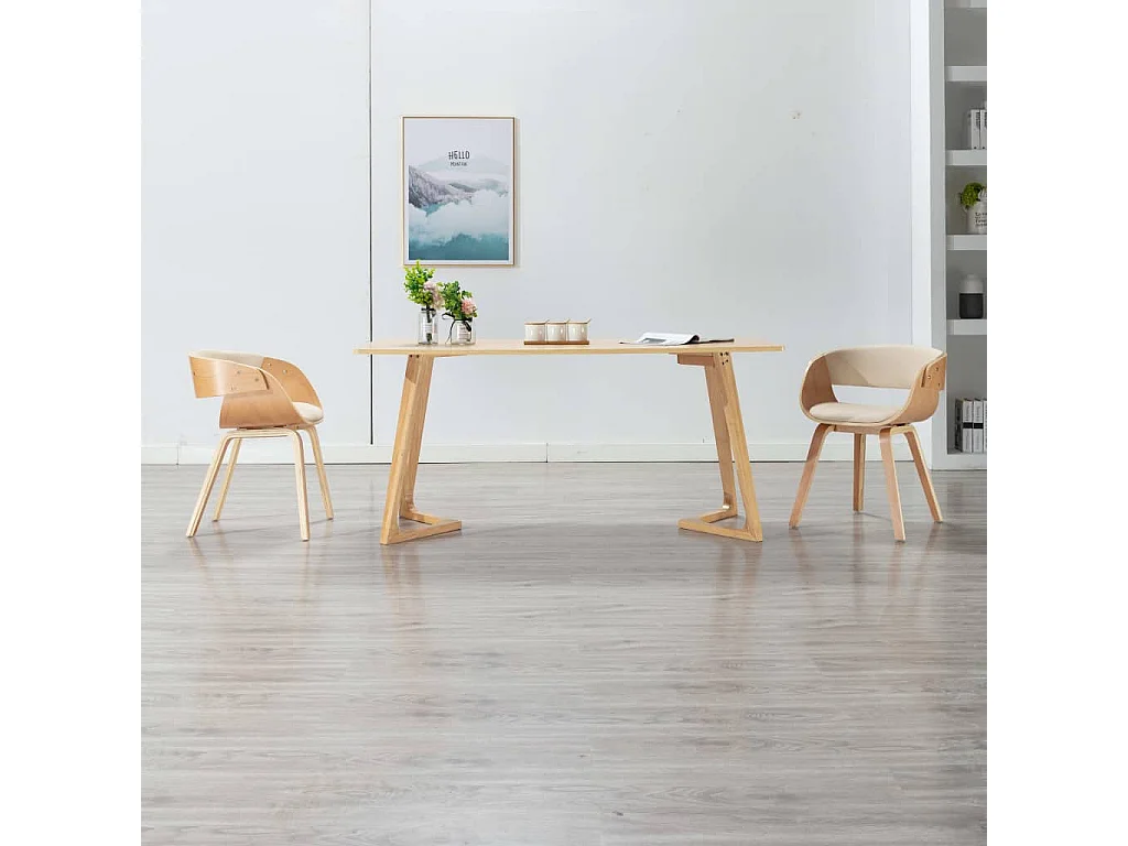 Cadeiras jantar 2 pcs madeira curvada e couro artificial creme