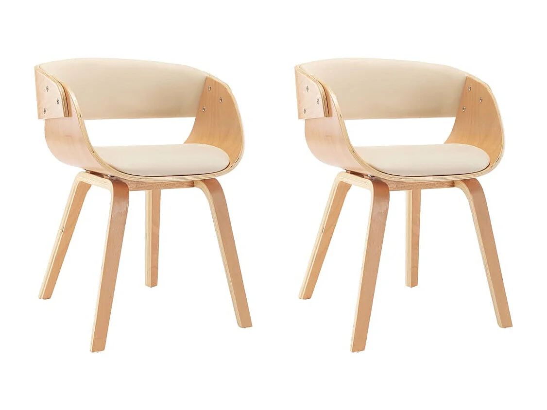 Cadeiras jantar 2 pcs madeira curvada e couro artificial creme