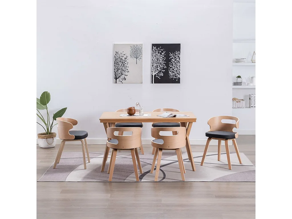 Eetkamerstoelen 6 st gebogen hout en kunstleer zwart