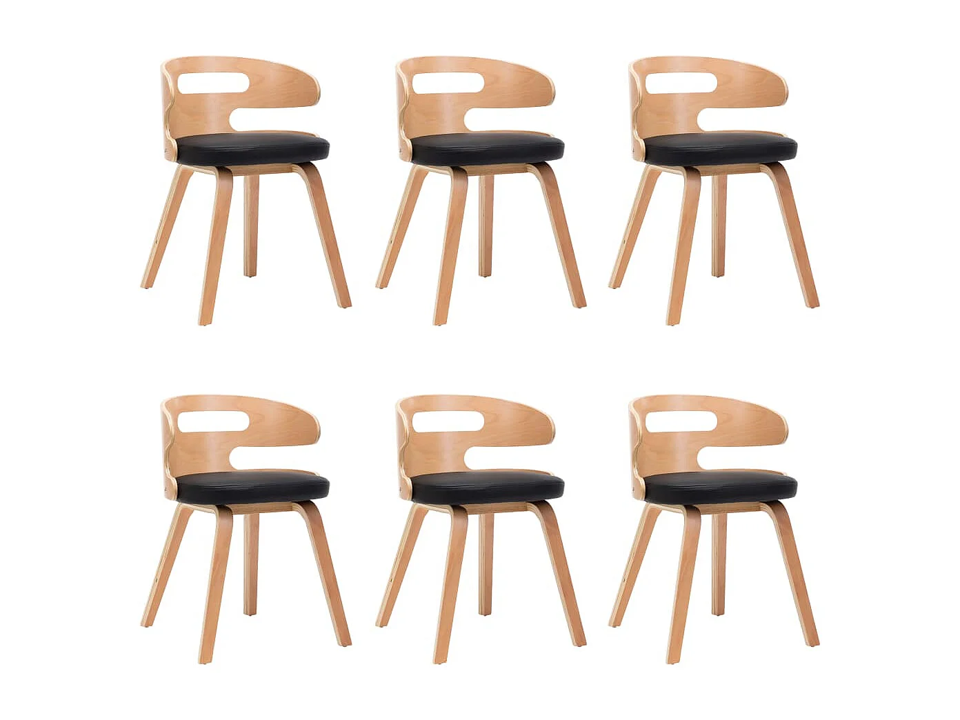 Cadeiras jantar 6 pcs madeira curvada e couro artificial preto