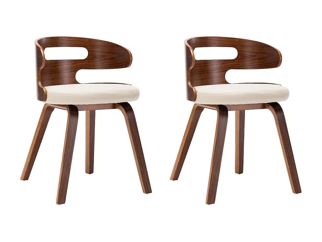 Eetkamerstoelen 2 st gebogen hout en kunstleer crèmekleurig